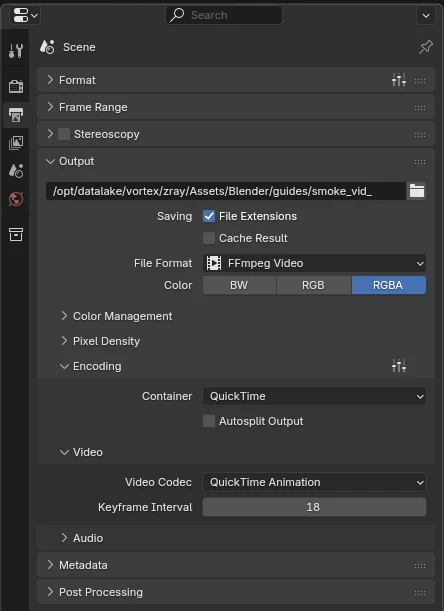 Settings to export a video with alpha channel in Blender Settings to export a video with alpha channel in Blender