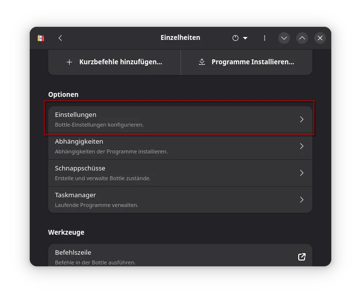 Bottles environment settings Bottles environment settings