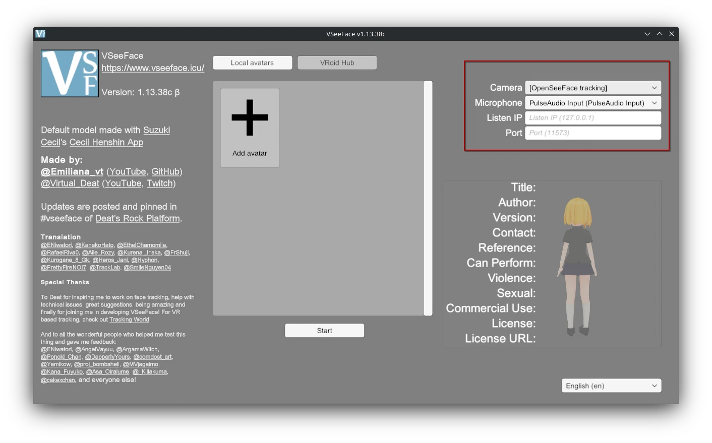VSeeFace Main UI VSeeFace Main UI