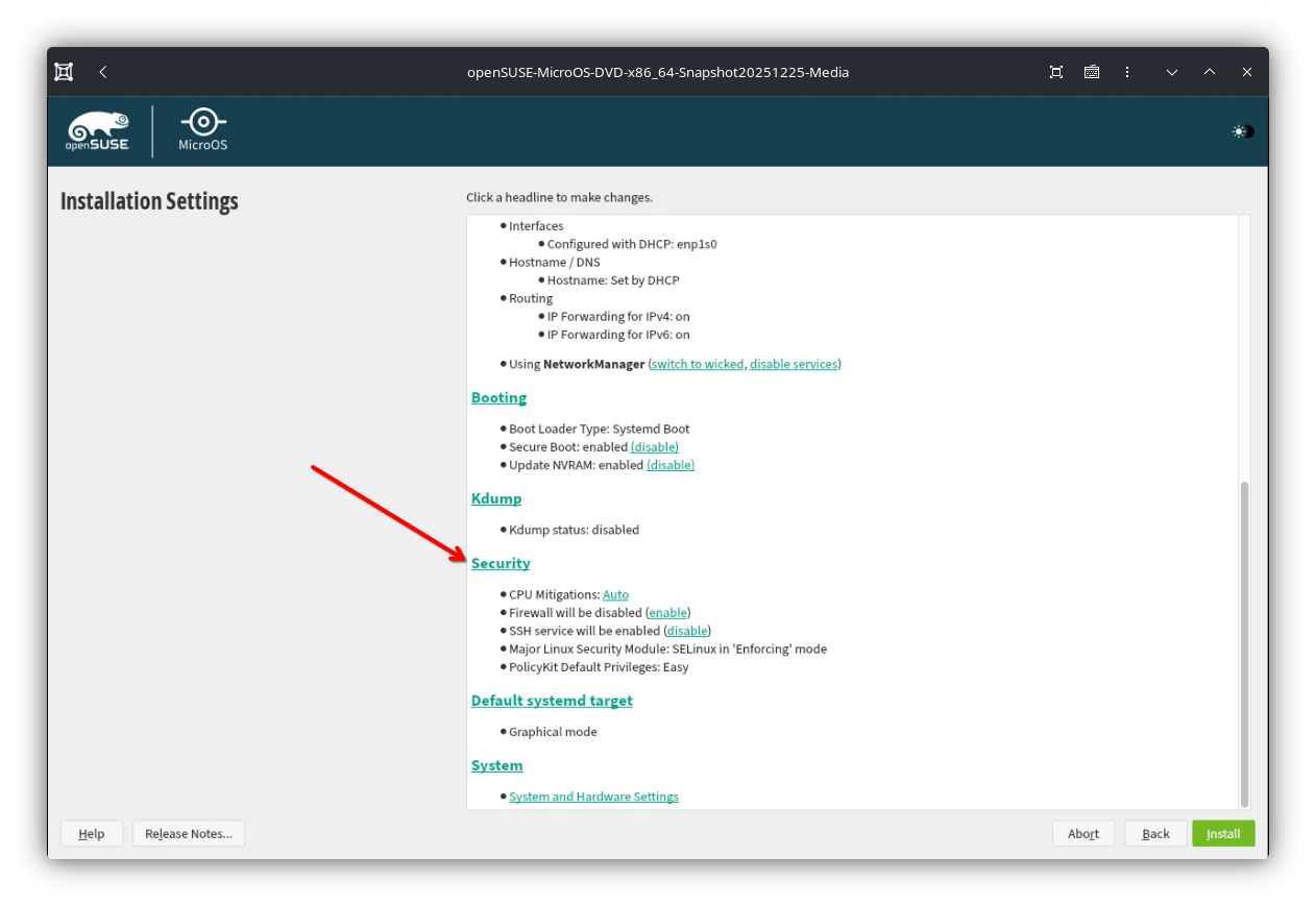 openSUSE MicroOS Installation Settings