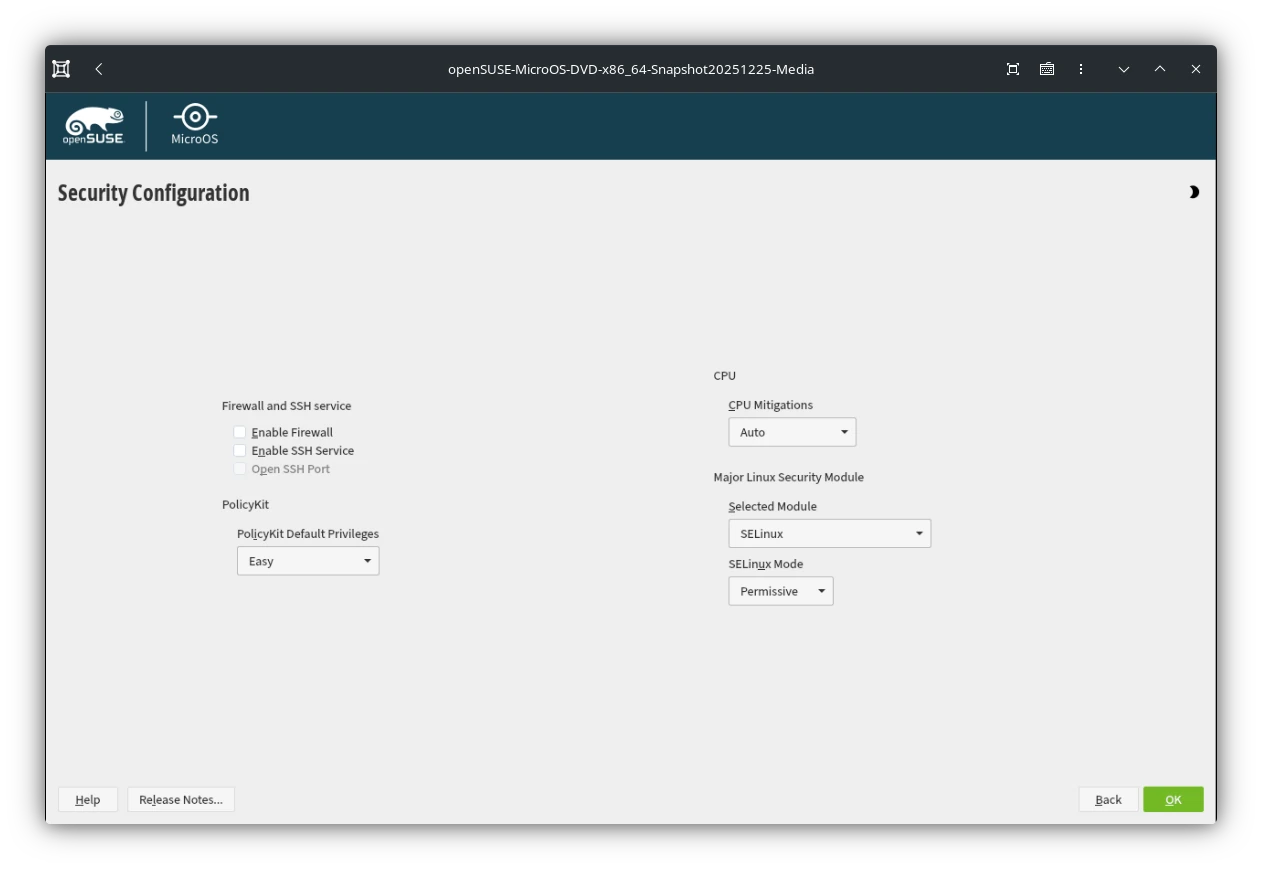 openSUSE MicroOS Security Configuration