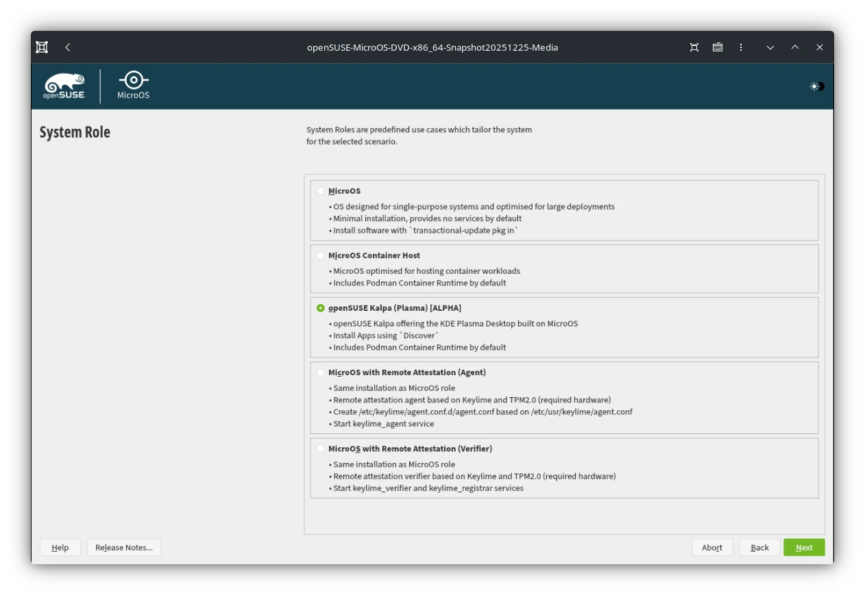 openSUSE MicroOS System Role Selection