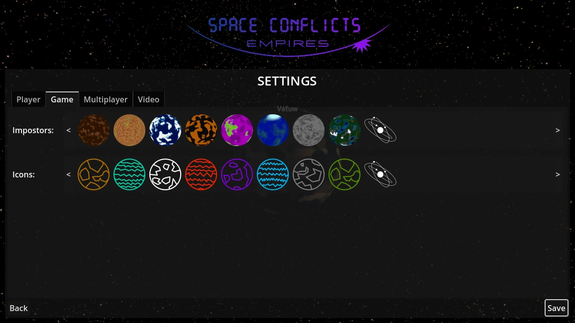 Space Conflicts: Empires UI Settings Space Conflicts: Empires UI Settings