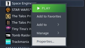 Steam right-click game Steam right-click game